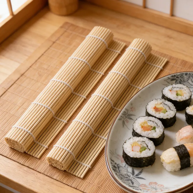 Bamboo Sushi Rolling Mat – Traditional Makisu for Sushi, Kimbap & Onigiri, Natural Eco-Friendly Sushi Roller for Home & Professional Use, Easy to Clean